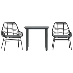 Ensemble à manger de jardin et coussins 3 pcs noir rotin verre 514990514990