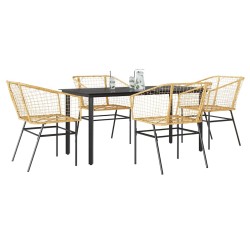 Ensemble à manger jardin 5pcs marron poly rotin verre 514991514991