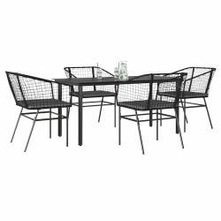 Ensemble à manger de jardin et coussins 5 pcs noir rotin verre 515006515006