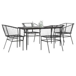 Ensemble à manger de jardin 5 pcs noir résine tressée verre 515020515020