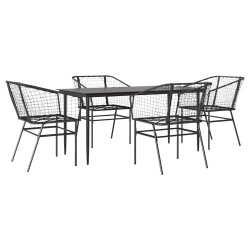 Ensemble à manger de jardin 5 pcs noir résine tressée verre 515020515020