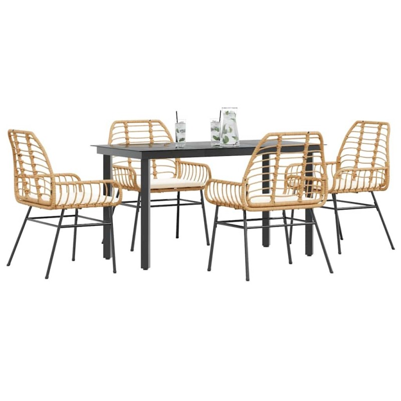 Ensemble à manger jardin coussins 5pcs marron poly rotin verre 515021515021