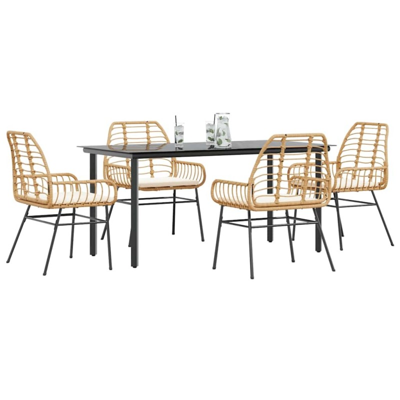 Ensemble à manger jardin coussins 5pcs marron poly rotin verre 515022515022