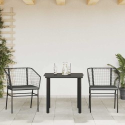 Ensemble à manger de jardin et coussins 3 pcs noir rotin verre 515028515028