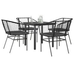 Ensemble à manger de jardin et coussins 5 pcs noir rotin verre 515029515029