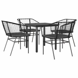 Ensemble à manger de jardin et coussins 5 pcs noir rotin verre 515029515029