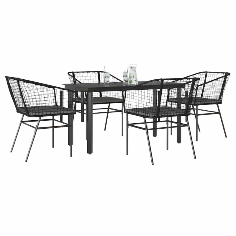 Ensemble à manger de jardin et coussins 5 pcs noir rotin verre 515030515030