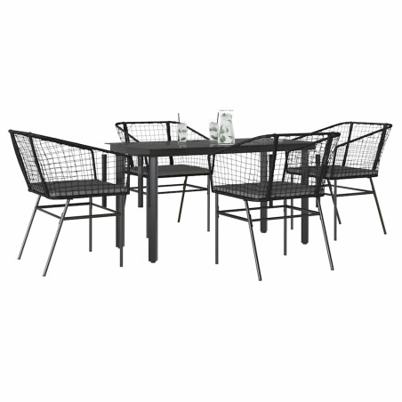 Ensemble à manger de jardin et coussins 5 pcs noir rotin verre 515030515030