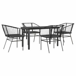 Ensemble à manger de jardin et coussins 5 pcs noir rotin verre 515030515030