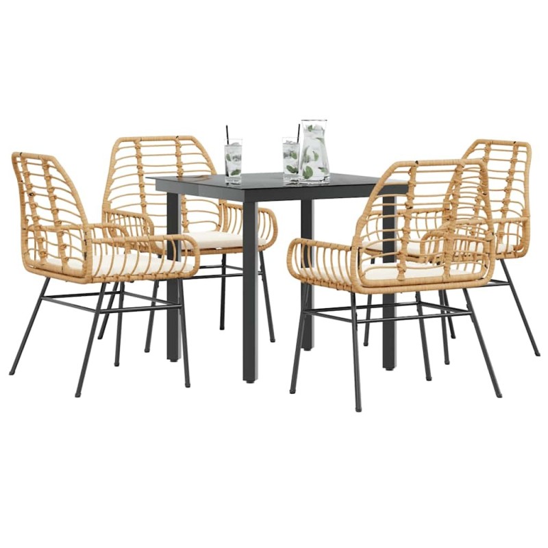 Ensemble à manger jardin coussins 5pcs marron poly rotin verre 515031515031
