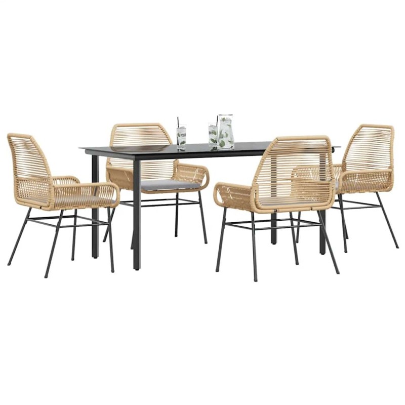 Ensemble à manger jardin coussins 5pcs marron poly rotin verre 515033515033