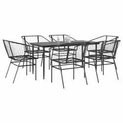 Ensemble à manger de jardin 7pcs noir poly rotin verre 515034515034