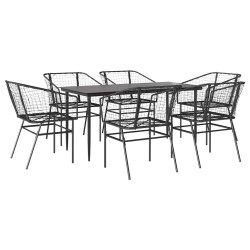 Ensemble à manger de jardin 7pcs noir poly rotin verre 515034515034