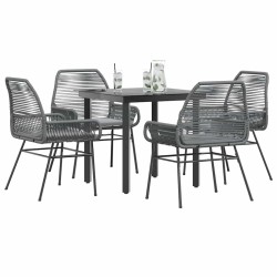 Ensemble à manger jardin coussins 5 pcs gris poly rotin verre 515036515036