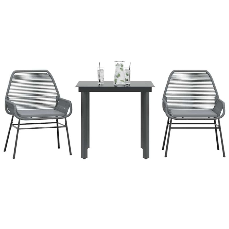 Ensemble à manger jardin coussins 3 pcs gris poly rotin verre 515037515037