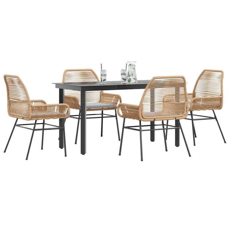 Ensemble à manger jardin coussins 5pcs marron poly rotin verre 515038515038