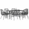 Ensemble à manger de jardin coussins 7pcs noir poly rotin verre 515039515039