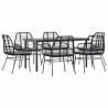 Ensemble à manger de jardin coussins 7pcs noir poly rotin verre 515039515039