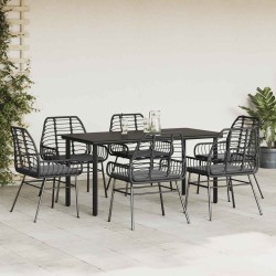 Ensemble à manger de jardin coussins 7pcs noir poly rotin verre 515039515039