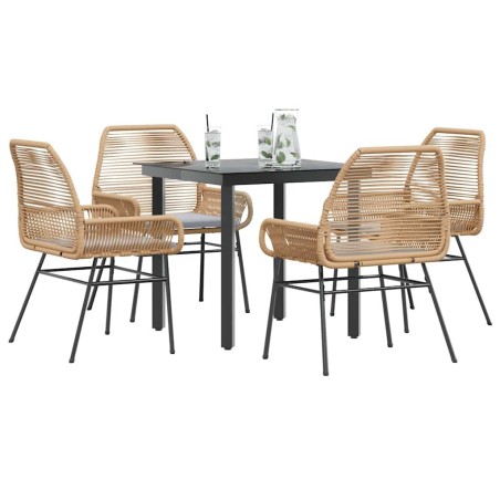 Ensemble à manger jardin coussins 5pcs marron poly rotin verre 515040515040