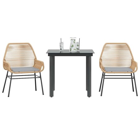 Ensemble à manger jardin coussins 3pcs marron poly rotin verre 515041515041