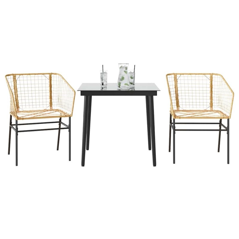 Ensemble à manger de jardin 3pcs marron résine tressée verre 515043515043