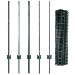 Clôture avec poteau Vert 1 x 10 m Acier et PVC 515334515334