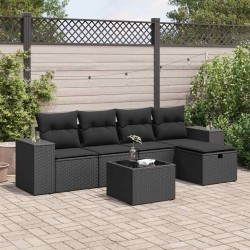 Salon de jardin 6 pcs avec coussins noir résine tressée 515472515472
