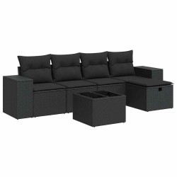 Salon de jardin 6 pcs avec coussins noir résine tressée 515472515472