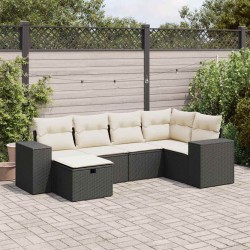 Salon de jardin 6 pcs avec coussins noir résine tressée 515473515473