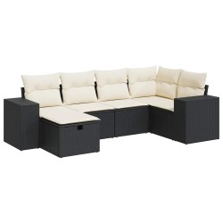 Salon de jardin 6 pcs avec coussins noir résine tressée 515473515473