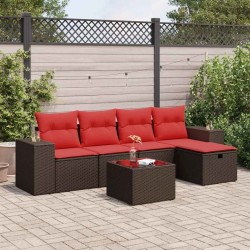 Salon de jardin avec coussins 6 pcs marron résine tressée 515474515474