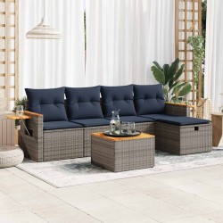Salon de jardin 6 pcs avec coussins gris résine tressée 515476515476