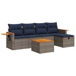 Salon de jardin 6 pcs avec coussins gris résine tressée 515476515476