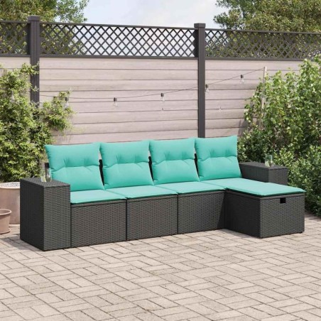 Salon de jardin 5 pcs avec coussins noir résine tressée 515477515477