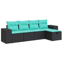 Salon de jardin 5 pcs avec coussins noir résine tressée 515477515477
