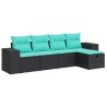 Salon de jardin 5 pcs avec coussins noir résine tressée 515477515477