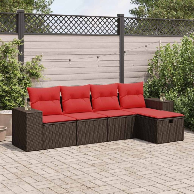 Salon de jardin avec coussins 5 pcs marron résine tressée 515478515478