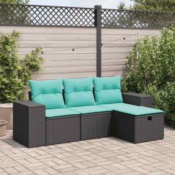 Salon de jardin 4 pcs avec coussins noir résine tressée 515480515480