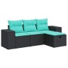 Salon de jardin 4 pcs avec coussins noir résine tressée 515480515480
