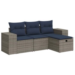 Salon de jardin 4 pcs avec coussins gris résine tressée 515481515481