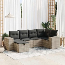 Salon de jardin 6 pcs avec coussins gris clair résine tressée 515482515482