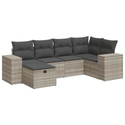 Salon de jardin 6 pcs avec coussins gris clair résine tressée 515482515482