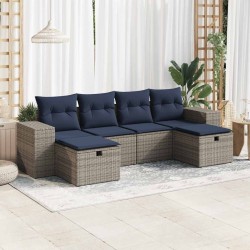 Salon de jardin 6 pcs avec coussins gris résine tressée 515483515483