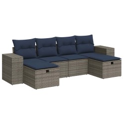 Salon de jardin 6 pcs avec coussins gris résine tressée 515483515483