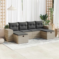 Salon de jardin 6 pcs avec coussins gris clair résine tressée 515484515484