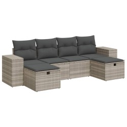 Salon de jardin 6 pcs avec coussins gris clair résine tressée 515484515484