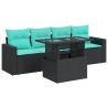 Salon de jardin 5 pcs avec coussins noir résine tressée acacia 515485515485
