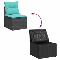 Salon de jardin 5 pcs avec coussins noir résine tressée acacia 515485515485