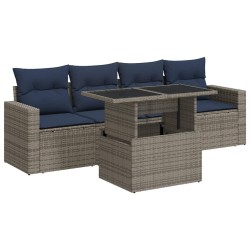Salon de jardin 5 pcs avec coussins gris résine tressée acacia 515486515486